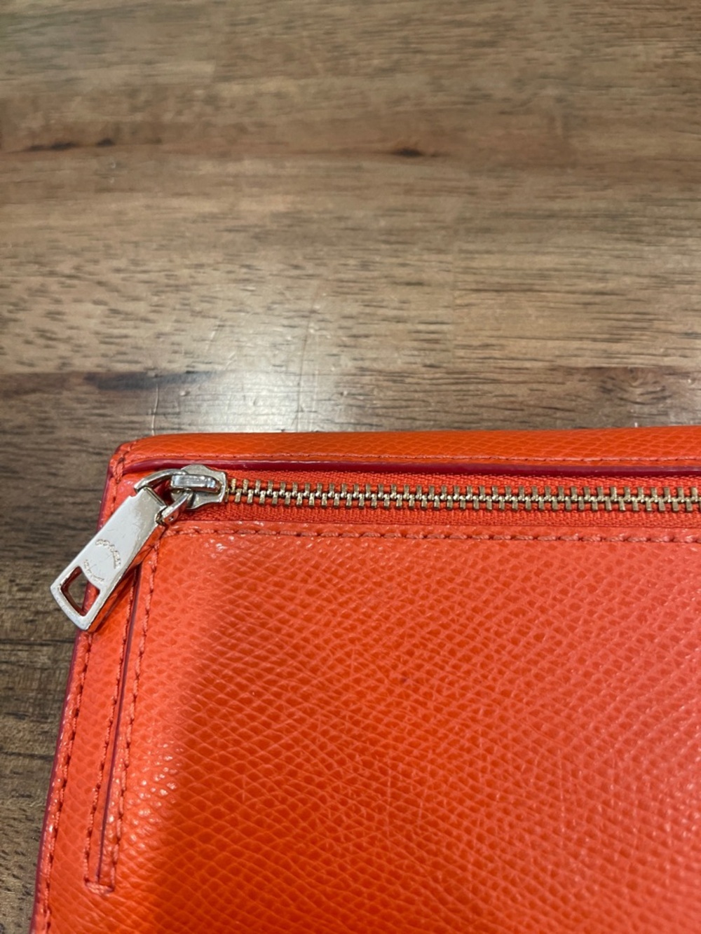 Coach Orange Leather Flap Wallet With Brown Signature Coach Interior - Picture 10 of 11